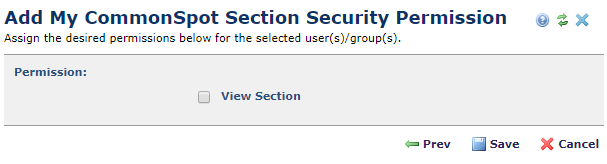 Add My CommonSpot Section Security Permission dialog