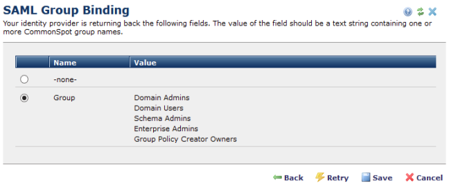 saml group binding